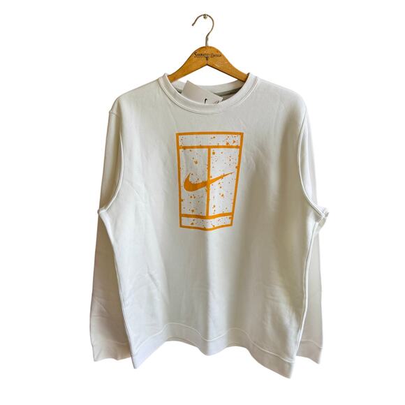 Nike Court Club Fleece Tennis Crewneck Sweatshirt White /Orange Men’s XL NWT - Picture 2 of 11